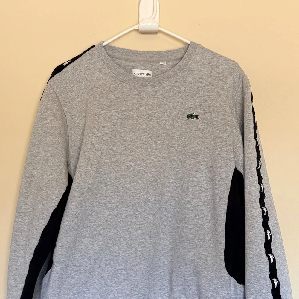Lacoste Gray Crewneck Colorblock Logo Fleece Sweatshirt Mens 4 Medium Sporty